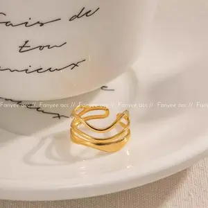 [Fanyee] Mode Vintage Cincin Gelombang Unik Sederhana Sederhana Cincin polos kreatif yang halus dan serbaguna Q165