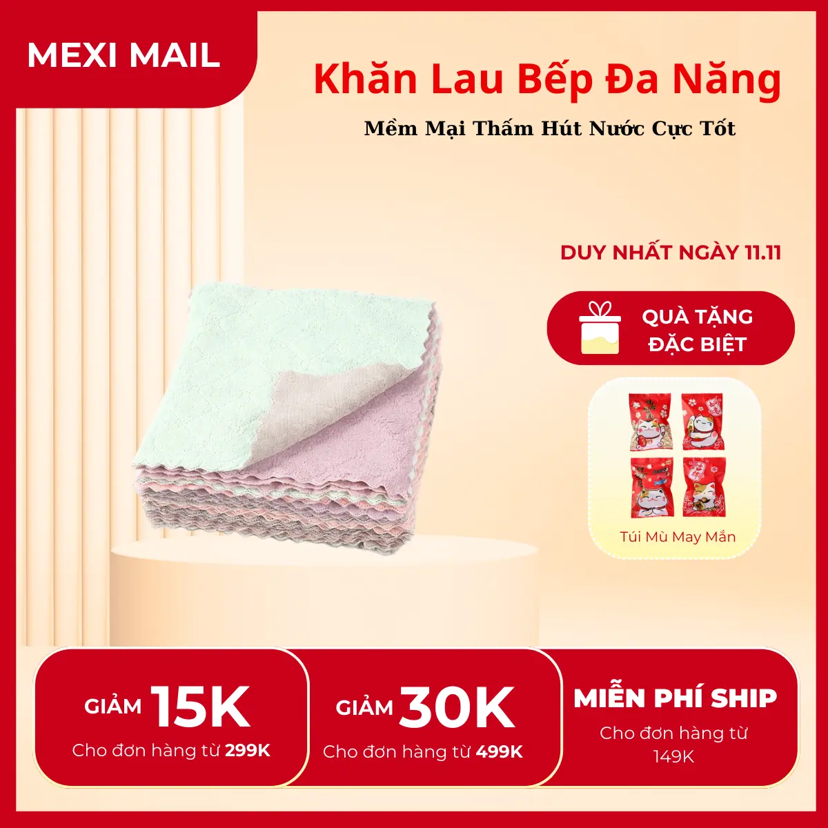 Khăn Lau Bếp Đa Năng Màu Xanh Mềm Mại Thấm Hút Nước Cực Tốt