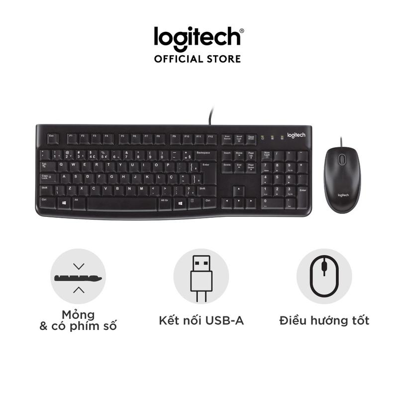 Combo chuột phím có dây Logitech MK120 - Fullsize, có phím số, bền bỉ, chống tràn ban phim may tinh ban phimgiare