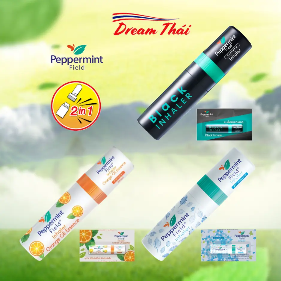 Ống Hít Mũi 2in1 Peppermint Field Inhaler 2ml Nội Địa Thái Lan Giảm Nghẹt Mũi, Đau Đầu, Say Tàu Xe [Dream Thái]