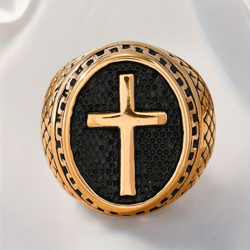 1 piece Majestic Retro Cross Ring - Luxurious 304 Stainless Steel, Gold and Black Options, Suitable for Couples' Love and Daily Wear, Perfect Gift for Friends and Boyfriends 4