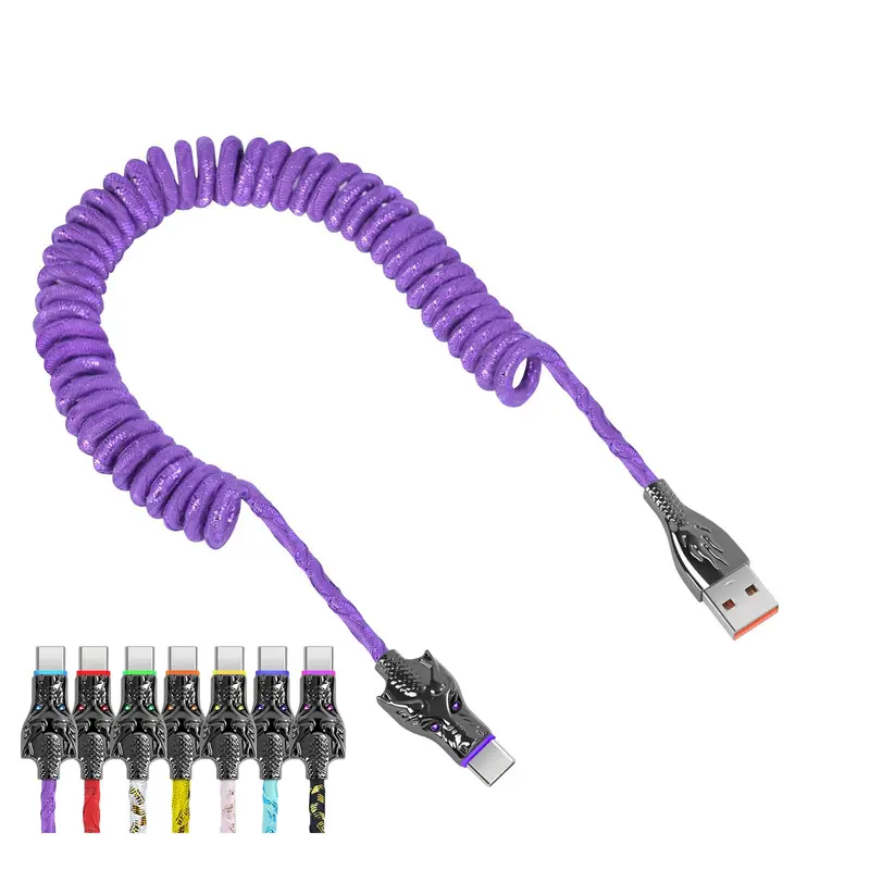 5A 100W LED Light Up Dragon Design USB-C Car Data Cable, Anti-spring Bending Design USB-C Cable, Durable Cable for Samsung Xiaomi OPPO Vivo 0