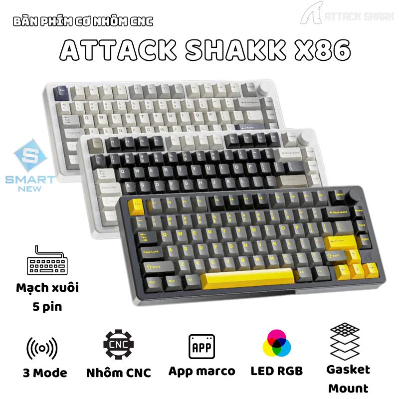 Bàn phím cơ nhôm CNC Attack Shark X86 - 3 mode kết nối- Led RGB- Hotsawp 5pin - Có núm