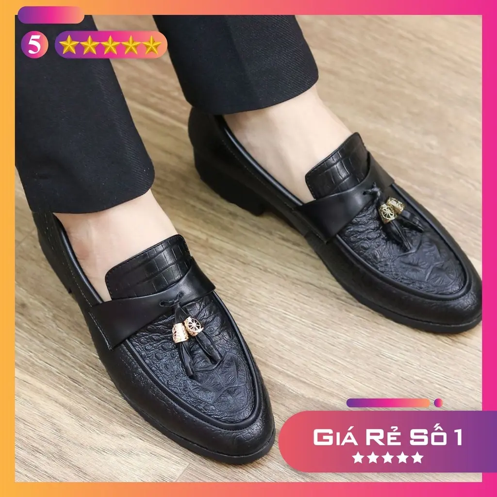 Giày lười nam đẹp - giày nam cao cấp, in vân cá sấu đính chuông, hàng kỹ đường may tỉ mỉ, đế cao su đúc, phù với tất cả outfit Shoes