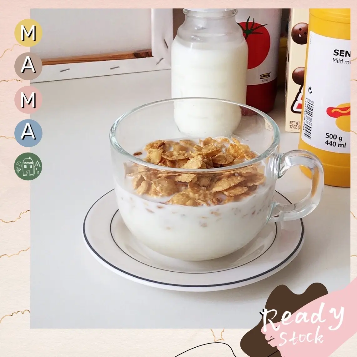 Transparent Glass Mug / Milk Oatmeal Bowl Breakfast / Coffee Cup / Gelas Kaca Besar Sarapan /