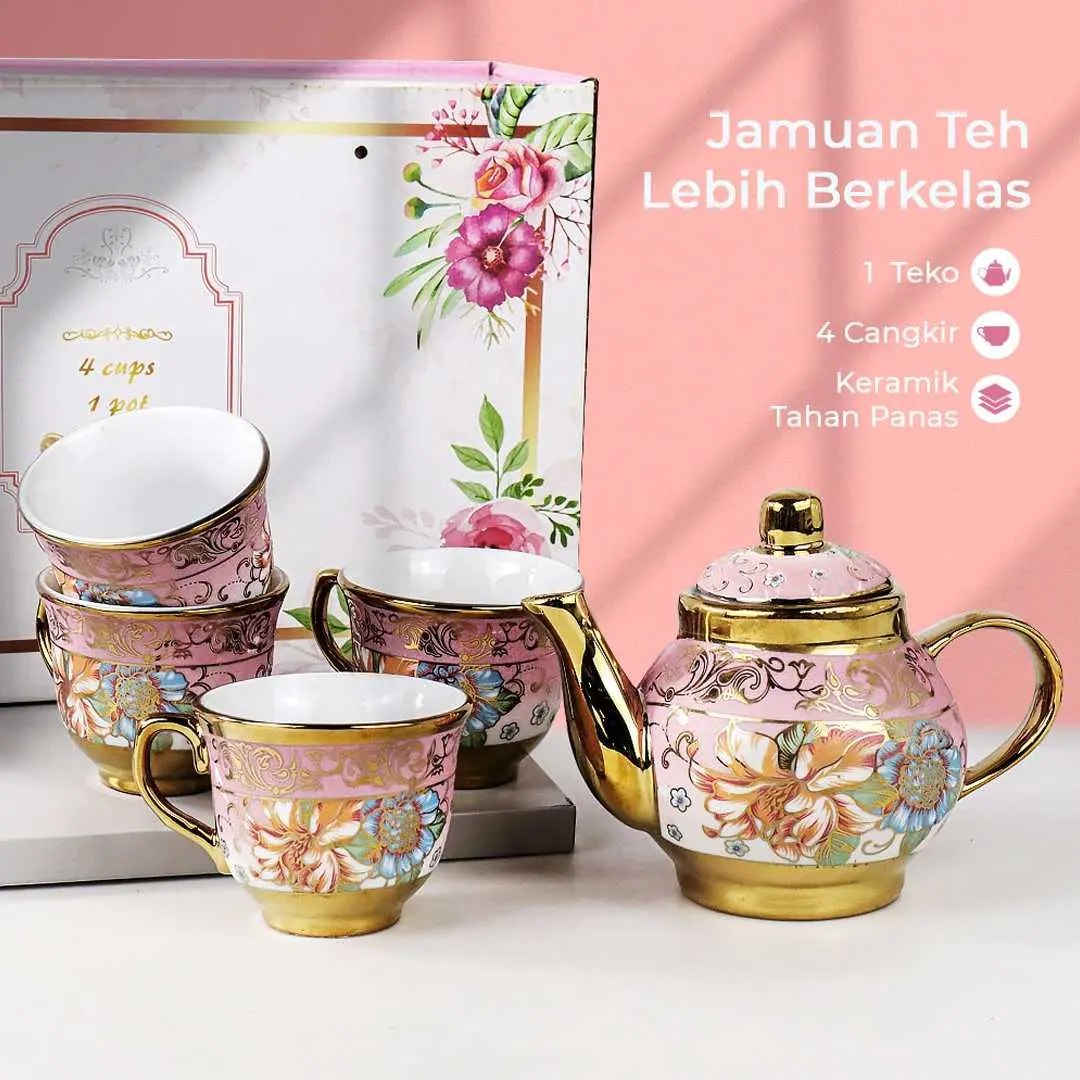 SUNFILI Set Teko Cangkir Keramik Kopi 1 Teapot 4 Cup European Style - B140