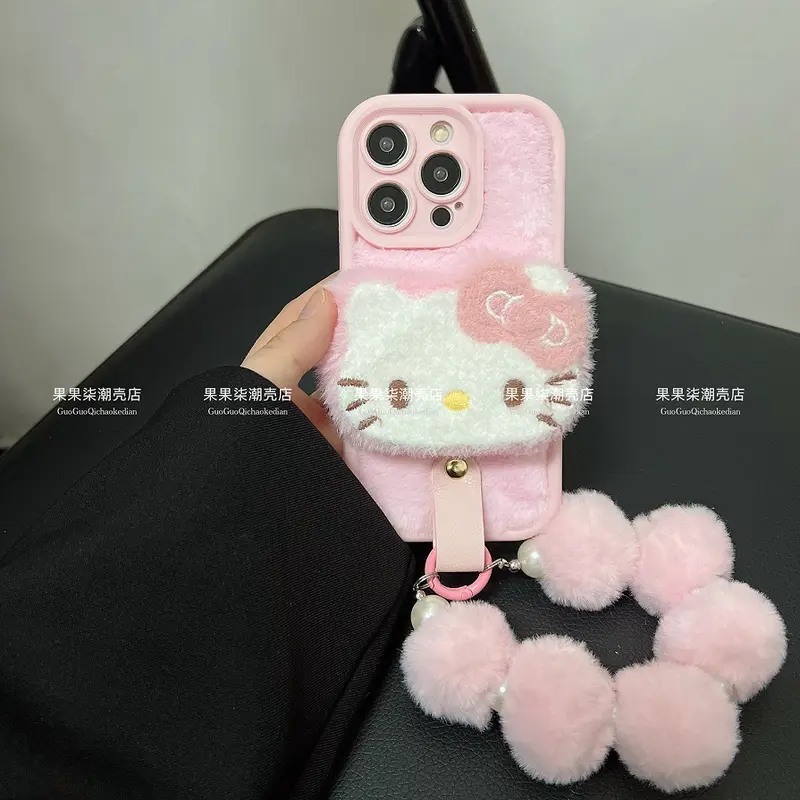 Ốp Điện Thoại Apple 16, Thiết Kế Kitty Mặt To Nhồi Bông Màu Hồng, Có Dây Đeo Buộc, Dây Đeo Tay Iphone15promax, Thích Hợp Cho 14 / 13 Và 12 Nữ 6