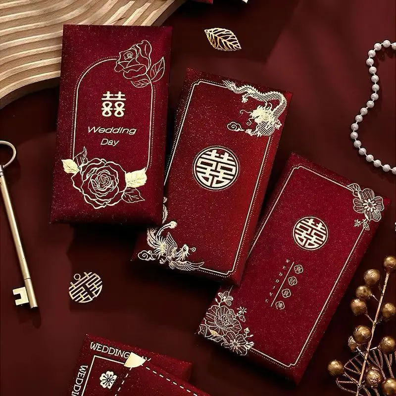 [High-end Gold Stamping] Red Envelope for Wedding 2025 New Thousand Yuan Engagement Gift Money Bag with Double Happiness Character for New Marriage Red Packet Bag