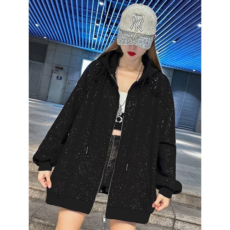 Áo Khoác Len Cardigan Có Khóa Kéo Có Mũ Trùm Đầu, Dành Cho Nữ, Dáng Rộng Vừa Vặn, Mùa Thu Và Mùa Đông, Phong Cách Thông Dụng Lót Lông Cừu, Hàng Mới Về 2024, Áo Sáng Bóng 1