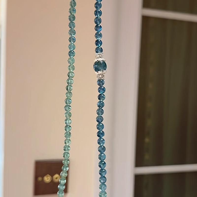 Product Introduction of Aquamarine Clear Green Three Circles Twin Bracelet round Beads Zircon Elastic String All-Match Good-looking Gradient Multi-Purpose Clavicle Chain art  phro pixiu 2