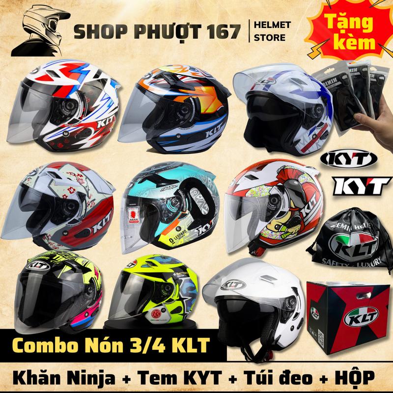 ( Tặng tem KYT và Khăn Ninja) Nón bảo hiểm 3/4 2 Kính KLT đủ màu tem chính hãng 2025