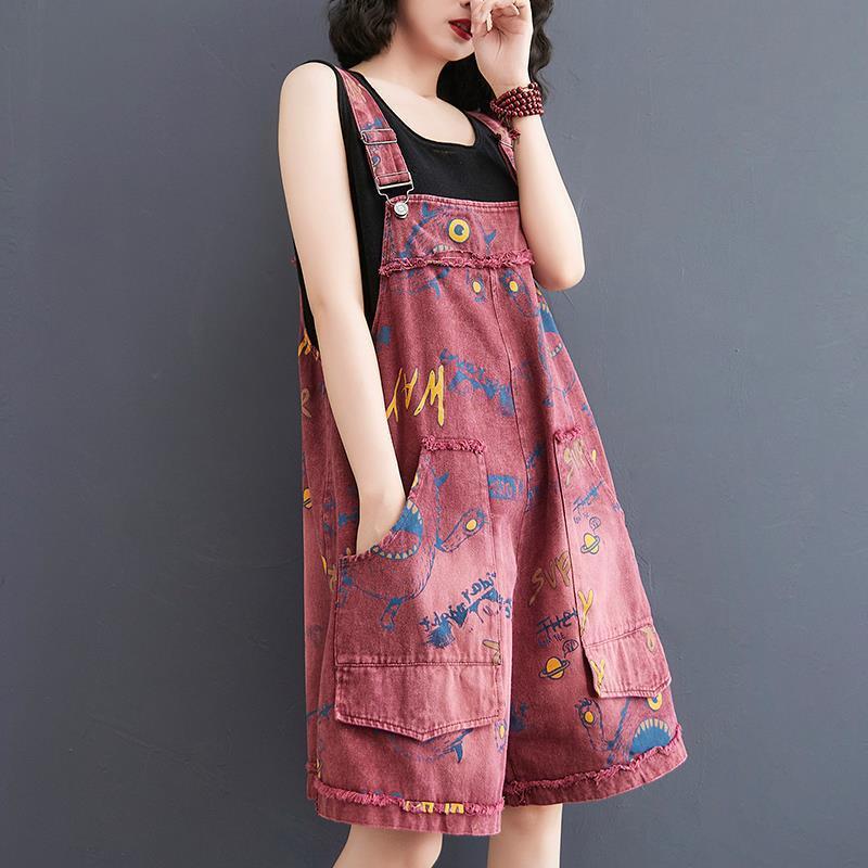Quần Yếm Denim, Dành Cho Phụ Nữ Trẻ Hơn, Dáng Rộng Vừa Vặn, Cô Gái Đầy Đặn, In Chữ, Quần Áo Nữ Ngoại Cỡ Quần Ống Rộng Thứ Năm Thường Ngày Mùa Hè 2024 2