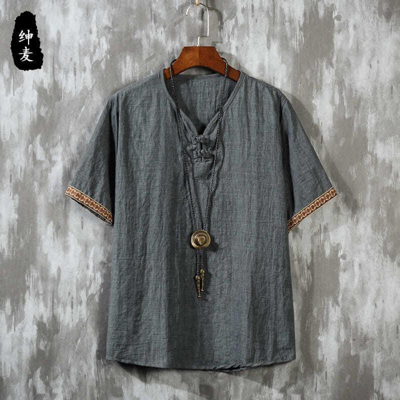 Áo Sơ Mi Nam Phong Cách Trung Quốc Mùa Hè ngắn Tay Vải Lanh Giả Dáng Rộng Vừa Vặn Siêu Mỏng Thiết Kế Cổ Điển Có Nút Dân Tộc Áo Vải Lanh Bông