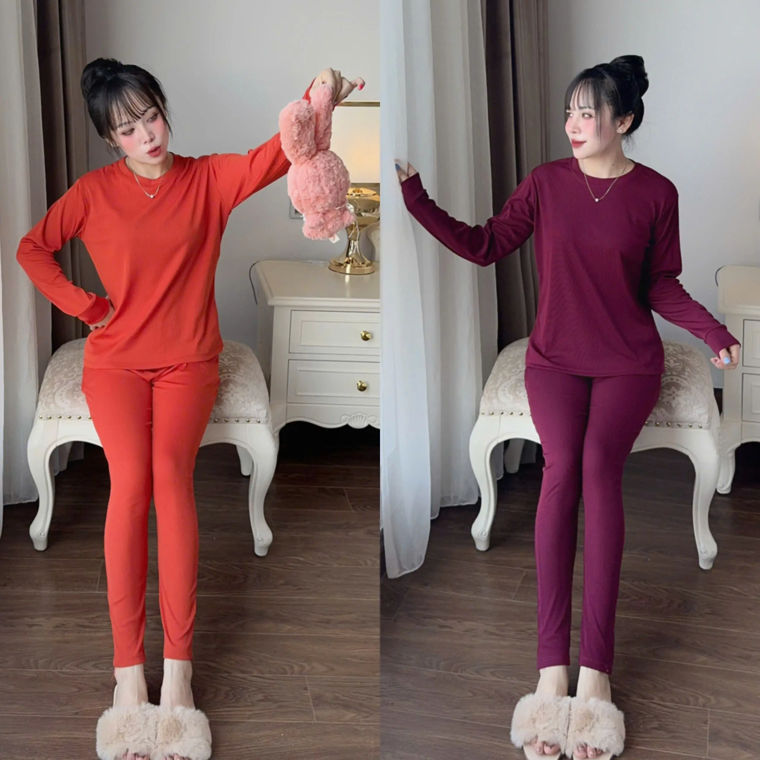 Bộ Cổ Tròn Chất Tăm Lạnh Quần Ôm 3 Size Từ 40Kg-85Kg