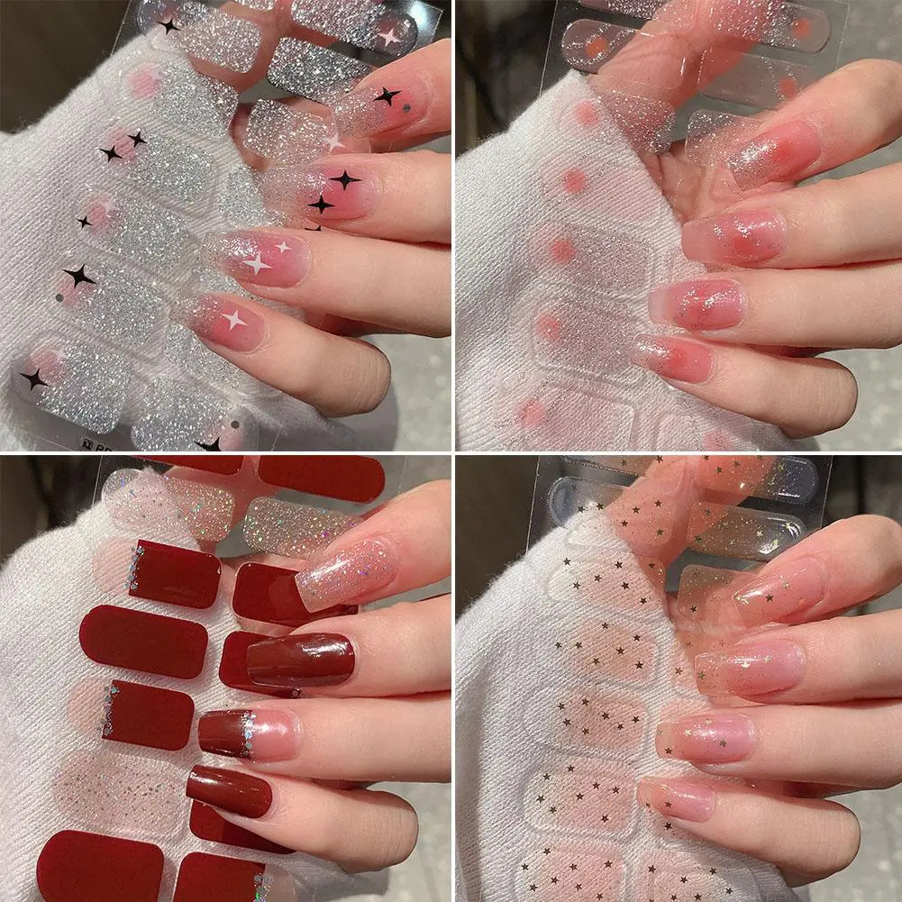 14pcs Fresh Style Nail Stickers For Girls DIY Adhesive Nail Patch Nail Art Decoration