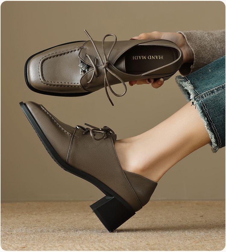 Product Introduction of Leather women's shoes fashion matching single shoes thick heel loafers inside and outside the full head layer of sheepskin Footwear Girl Comfort Closed Active 13