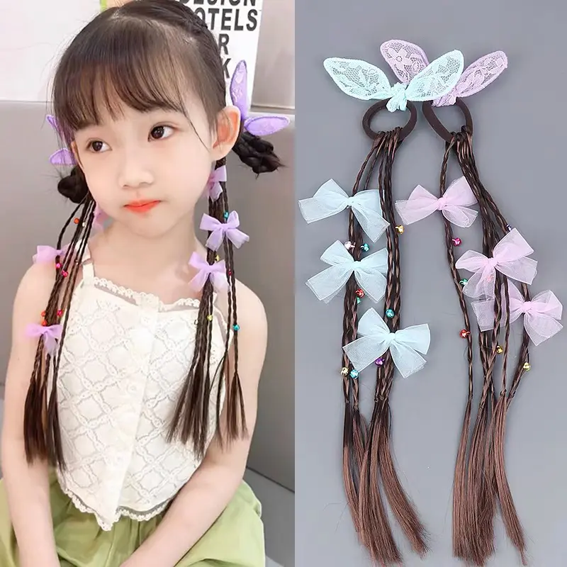 Tóc Giả Tai Thỏ Nơ Cho Trẻ Em, Tóc Đuôi Ngựa Dreadlocks, Dây Buộc Tóc Đuôi Ngựa, Tóc Bện Đầy Màu Sắc, Thích Hợp Cho Trẻ Em 0