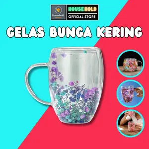 Gelas Kaca Double Wall 350ml Bunga Kering Asli Tahan Panas Tahan Dingin Gelas Minum Kopi Teh Desain Elegan Cocok Untuk Hadiah Ulang Tahun Hari Wanita Kado Wisuda Original 0374+
