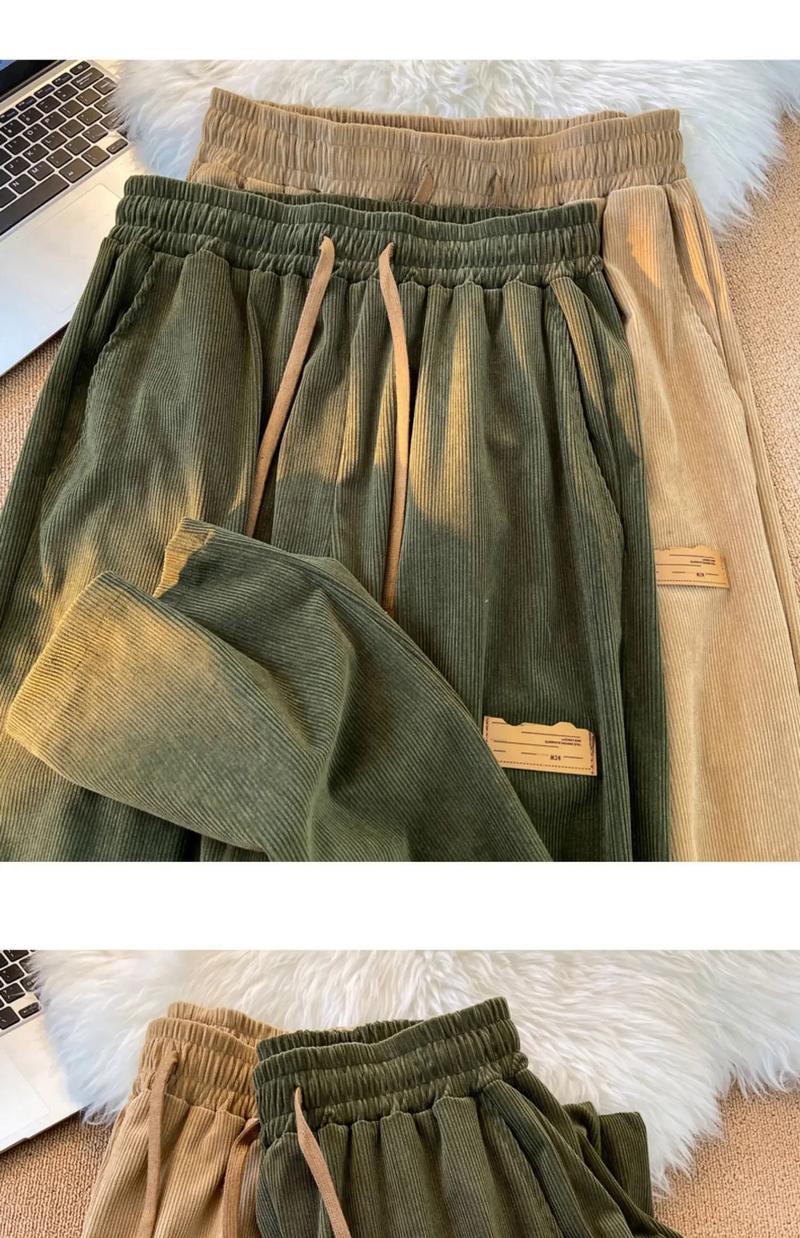 Product Introduction of Korean Version Of Corduroy Wide Leg Pants For Women High Waisted Casual Floor Mop Pants Straight Leg Sports Pants Vintage Casual Jogger Sporty Soft Full-Length Straight Trousers 15