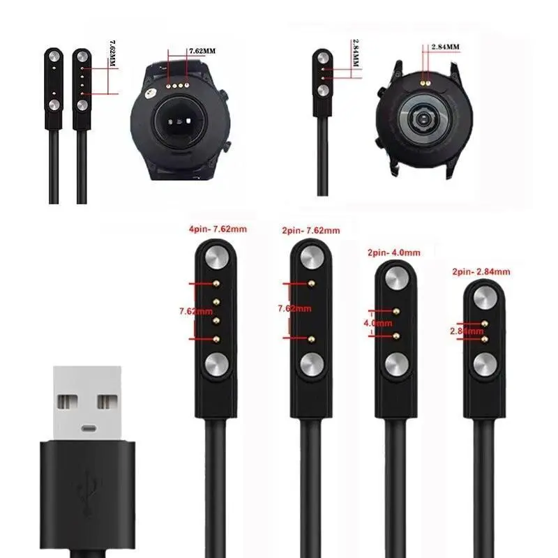 Charger Magnetik Double Head USB Kabel untuk Jam Tangan 2 Pin dan 4 Pin Universal