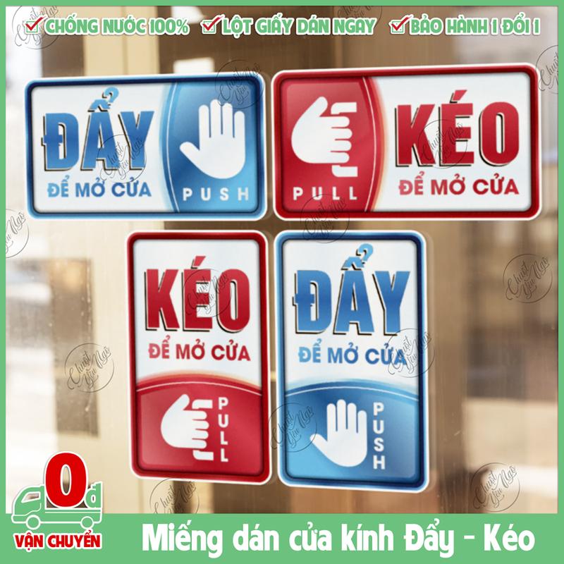  Miếng dán pull push BÀN TAY đẩy kéo decal hình dán cửa kính decor trang trí cửa ra vào chất liệu chống thấm nước 19x11cm 