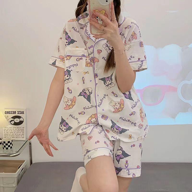 Product Introduction of Women's Summer Japanese Home Satin Loose Pajama Top and Shorts 2Pcs Silk Pajama Set 6