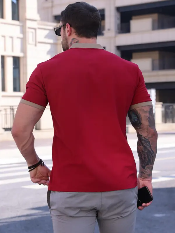 Men's Colorblock Print Polo Shirt, Regular Fit Casual Short Sleeve Collared Top for Summer, Fashion Men's Clothes for Daily Wear, Tropical 7
