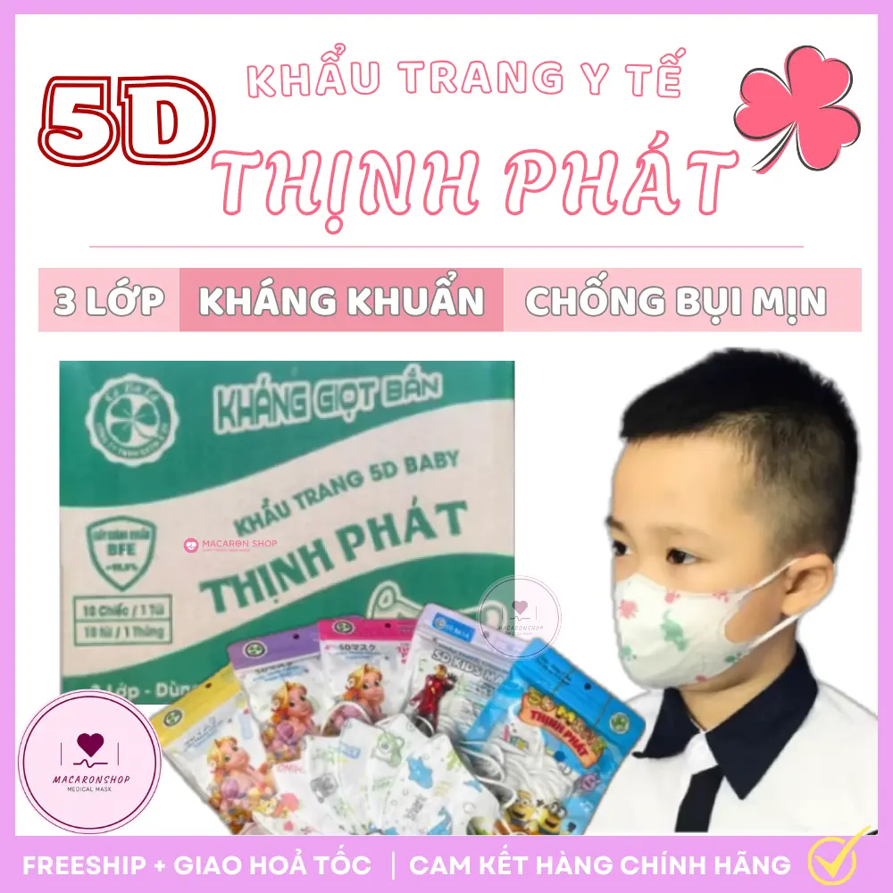 Khẩu Trang 5D KIDS - Trẻ Em Thịnh Phát  - Bảo Vệ Sức Khỏe Trẻ, Lọc Bụi Mịn, Chống Tia UV, Thoải Mái & An Toàn.