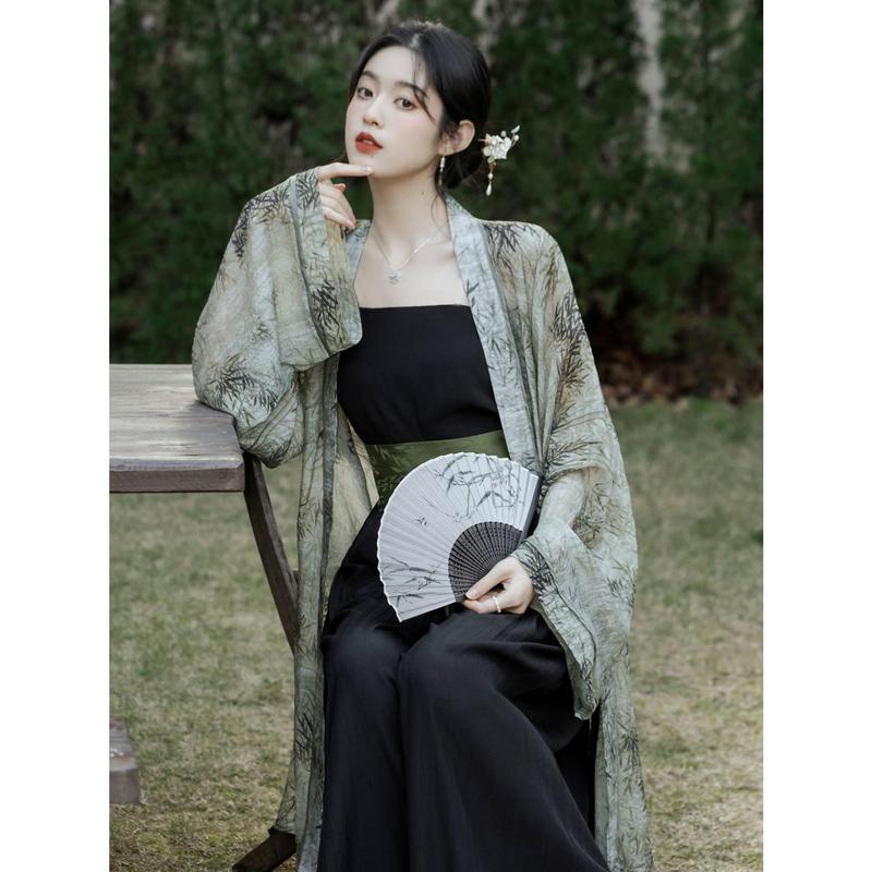 New Chinese Style Han Chinese Clothing Suits Placket Long Cardigan Pants Three-Piece Suit Daily Commute Leisure Comfortable 1