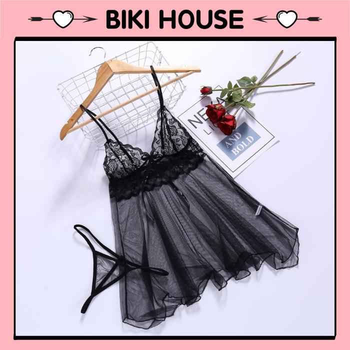 Váy ngủ ren xuyến thấu đuôi cá siêu xinh gợi cảm đầm 2 dây nữ mặc nhà tặng chip thanh lịch BIKI HOUSE N118 - HCM Women Dress