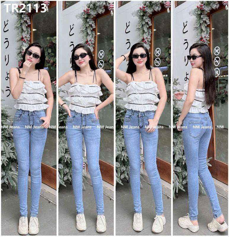 NM Jeans- Quần jeans nữ ống ôm phong cách douyin 2 nút thêu nơ túi từ 40-70kg Women Pants Denim Women Pants loe  đính