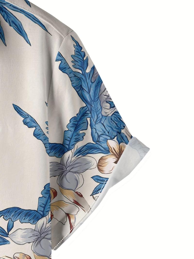 Product Introduction of Men's Floral Print Button Front Hawaiian Shirt, Casual Regular Fit Short Sleeve Collar Shirt for Summer, Menswear for Beach Vacation 4