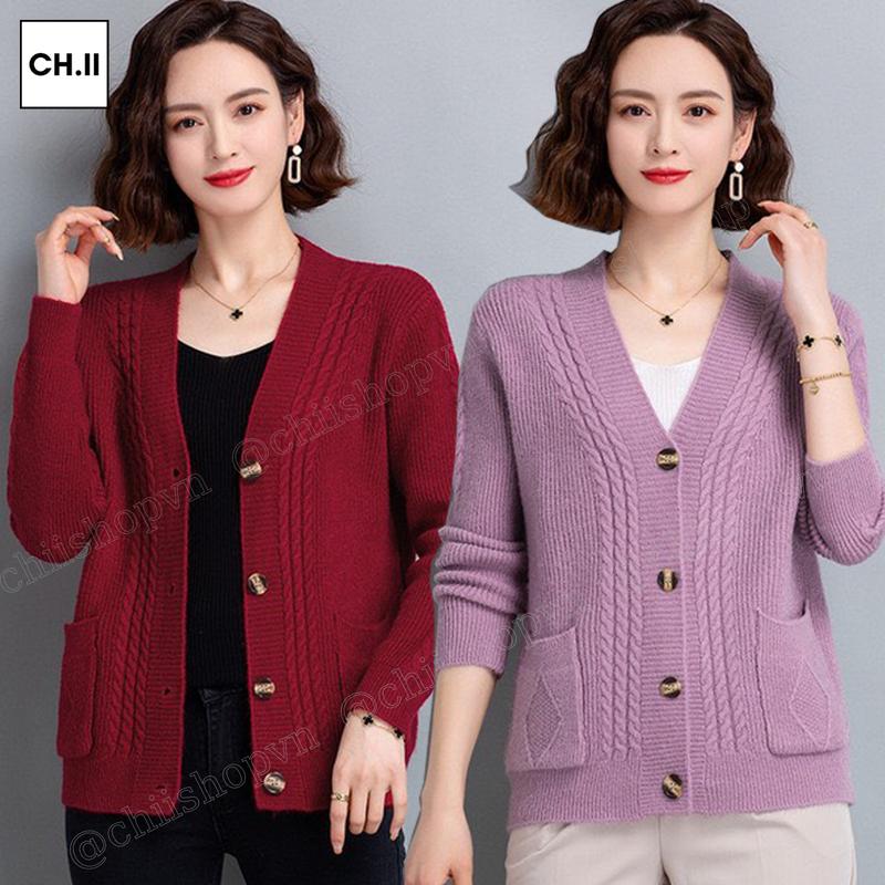 Áo khoác Cadigan trung niên chất len dệt kim hàng loại 1 dày dặn, phong cách Hàn Quốc cao cấp, khuy cúc hàng đẹp QC - Quà tặng mẹ tặng bà Nữ