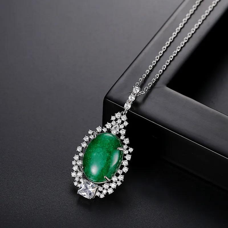 Product Introduction of SEQUITO Unique Oval Cut Emerald Green Stone Pendant Chain Necklace with Cubic Zirconia Fashion Women Anniversary Gift SN014 12