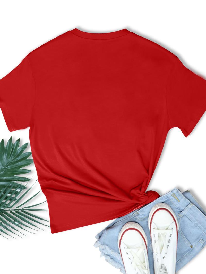 Product Introduction of 【Plus Size】 Letter Print Round Neck Graphic Tee, Fashion Casual Crew Neck Short Sleeve T-shirt for Daily Outdoor Wear, Women Plus Clothing for Summer 8