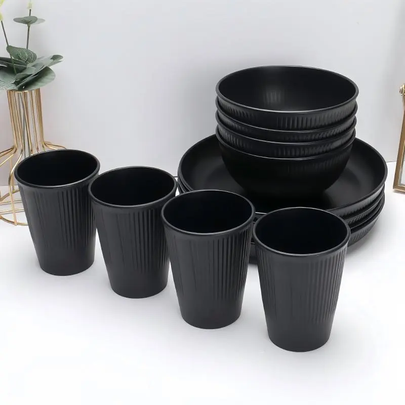 Reusable Tableware Set, 12pcs/set Including Bowl & Cup & Plate, Lightweight Shatterproof Tableware Set for Home & Outdoor Camping 3