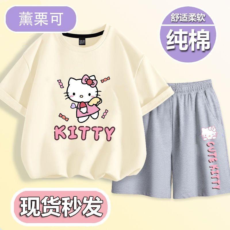 Kuromi Set Summer 2025 New Children's Sports Summer Outfit Girls' Pure Cotton T-Shirt Short Sleeve Shorts Two-Piece Set 5