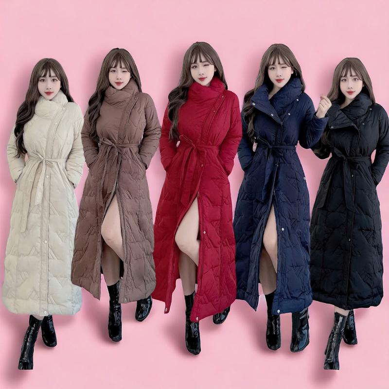  G9110 - Áo Khoác Phao Nữ Siêu Nhẹ Dáng Dài Qua Gối Dày Ấm Phối Cổ Khăn 