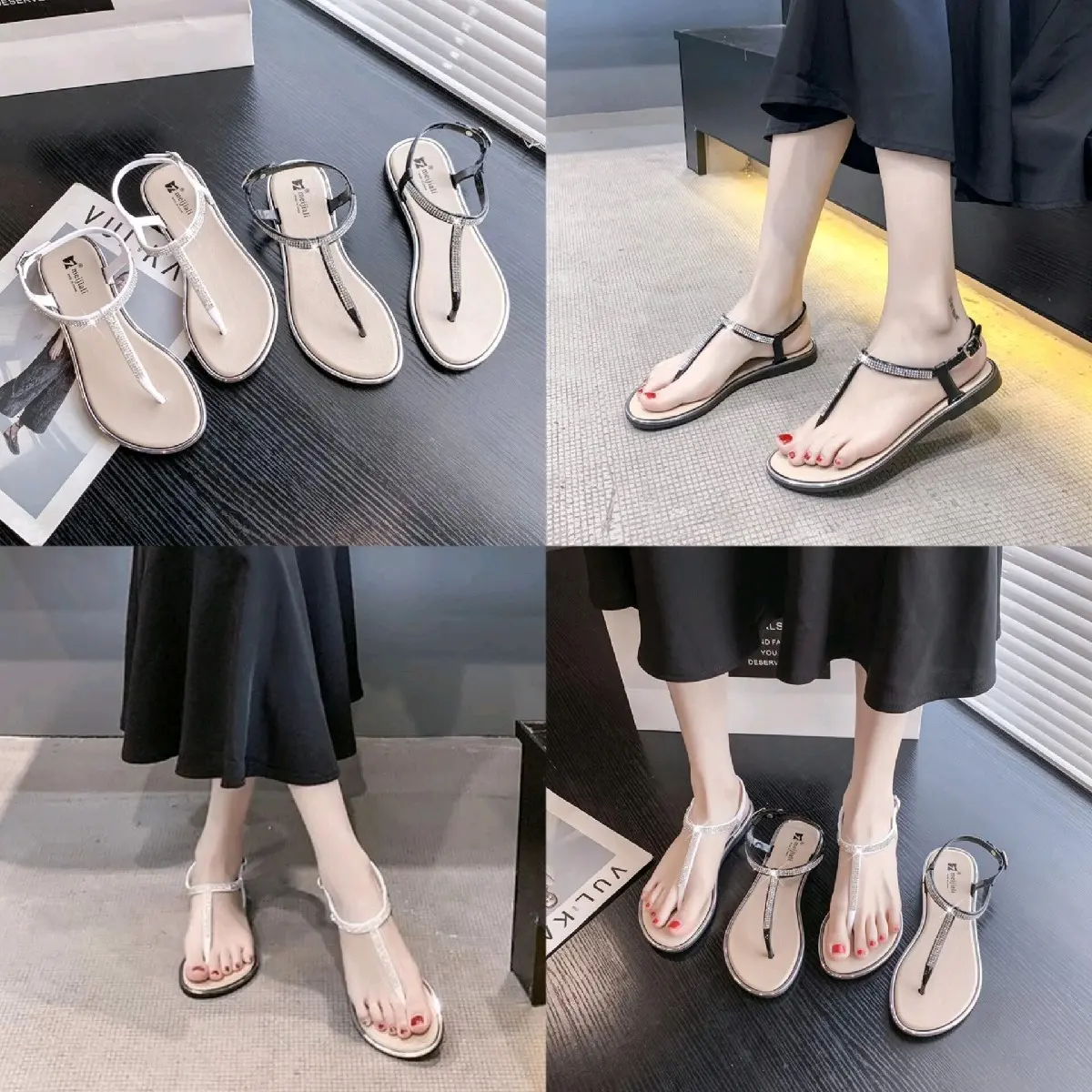Sendal Tali Flat Cewek Kekinian Sandal Slop Wanita Cantik Import DI-070