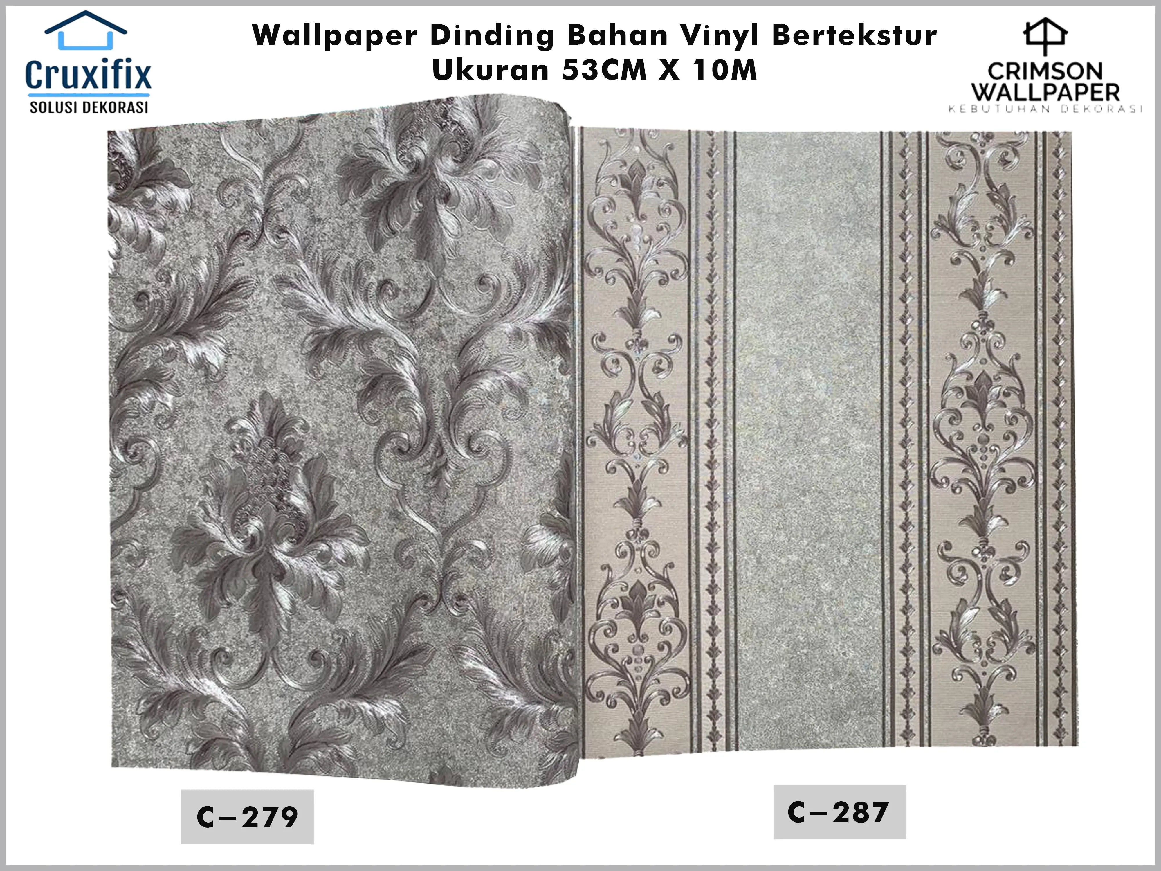 WALLPAPER DINDING VINYL KLASIK ELEGANT BERTESKTUR DAN TIMBUL