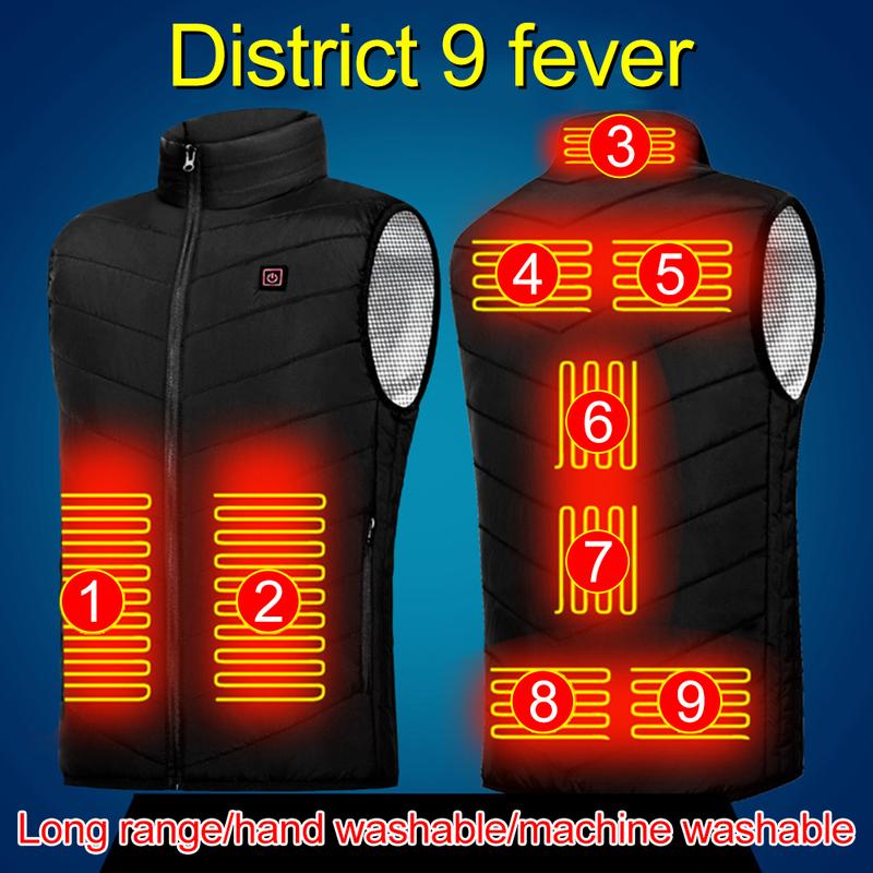 Áo khoác sưởi ấm bằng Điện Unisex, 9 khu vực sưởi ấm, có thể giặt được, thích hợp cho các môn thể thao mùa đông và đi bộ đường dài 1