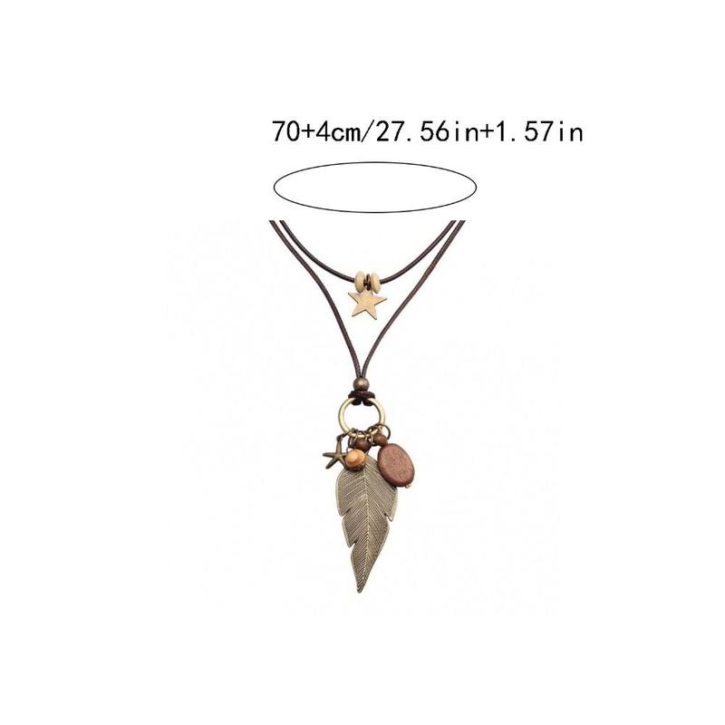 Vòng Cổ Phong Cách Dân Tộc, Tua Rua Cổ Điển, Thiết Kế Gỗ Họa Tiết Phong Cách Bohemian, Choker, Thiết Kế Lá, Làm Bằng Dây Thừng Pu, Dây Chuyền Áo Len Dài, Thích Hợp Cho Bữa Tiệc 3