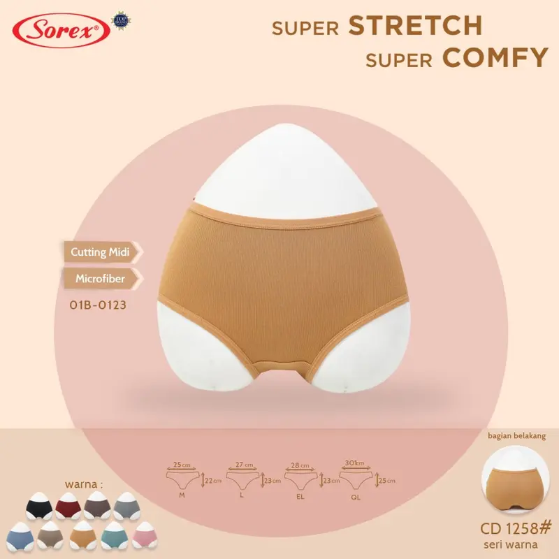 Cd Wanita Remaja Dewasa Sorex 1258 Karet Lembut / Celana Dalam Wanita Remaja Dewasa Cutting Midi motif Salur Timbul Karet Katun 1