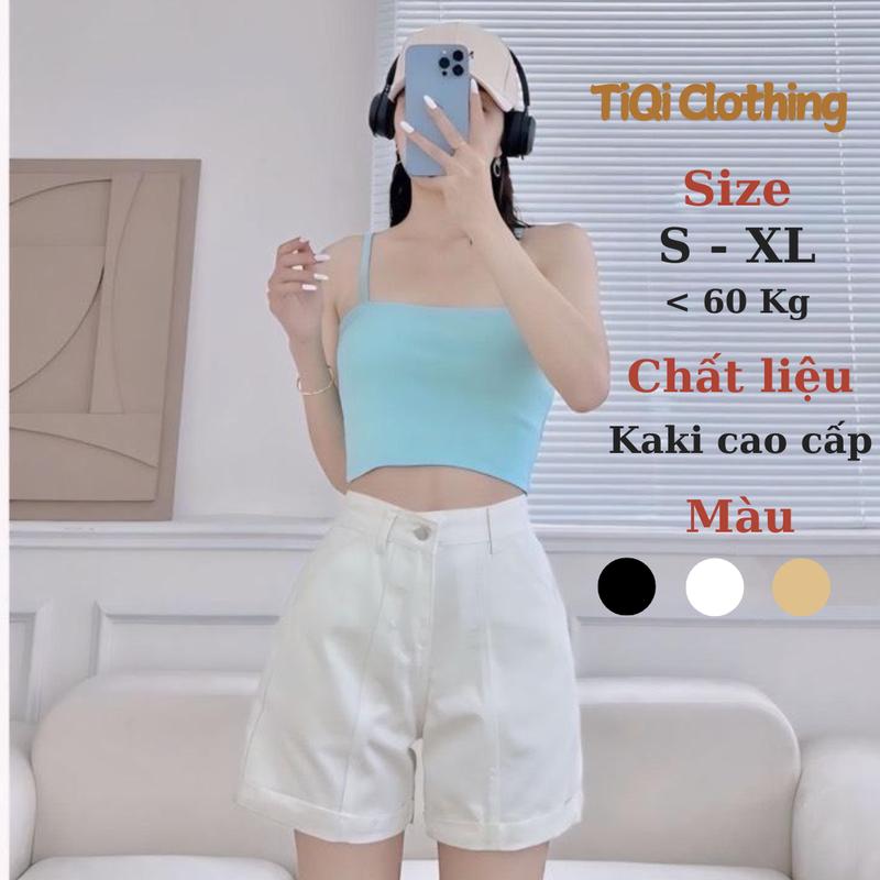 (S-XL) Quần Short  Nữ Kaki Lưng Cao Gập Gấu TiQi, Quần Đùi Phong Cách Hàn Quốc 3 Màu