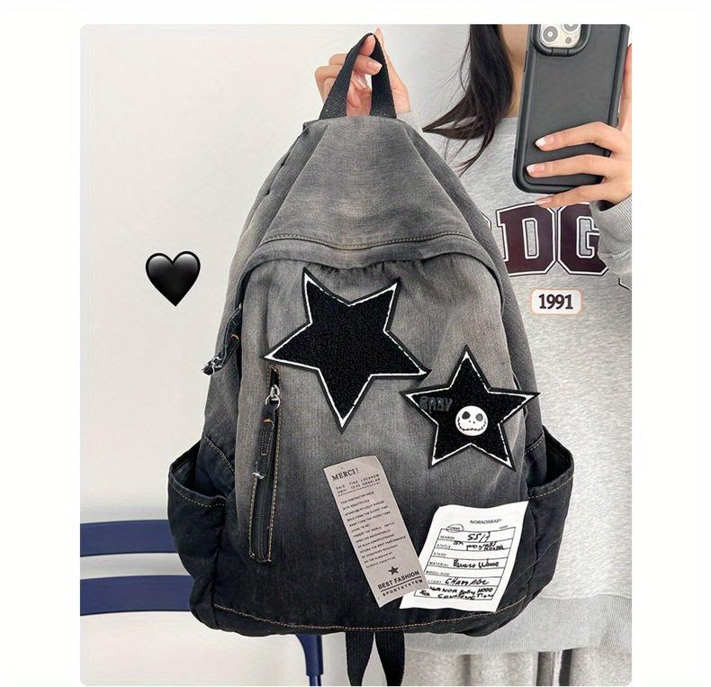 Product Introduction of Vintage Style Tie-Dye Denim Backpack, Large Capacity with Adjustable Straps - Fashion Backpack for School and Commuting 20