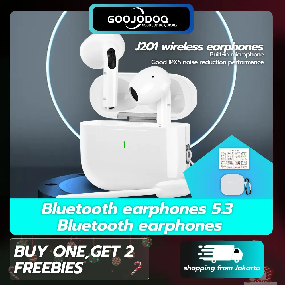 【COD/GOOJODOQ】TWS 2024 White Bluetooth 5.0 Wireless Earphone Touch Control With Mic Bass Headphone Headset Ponsel Earbud