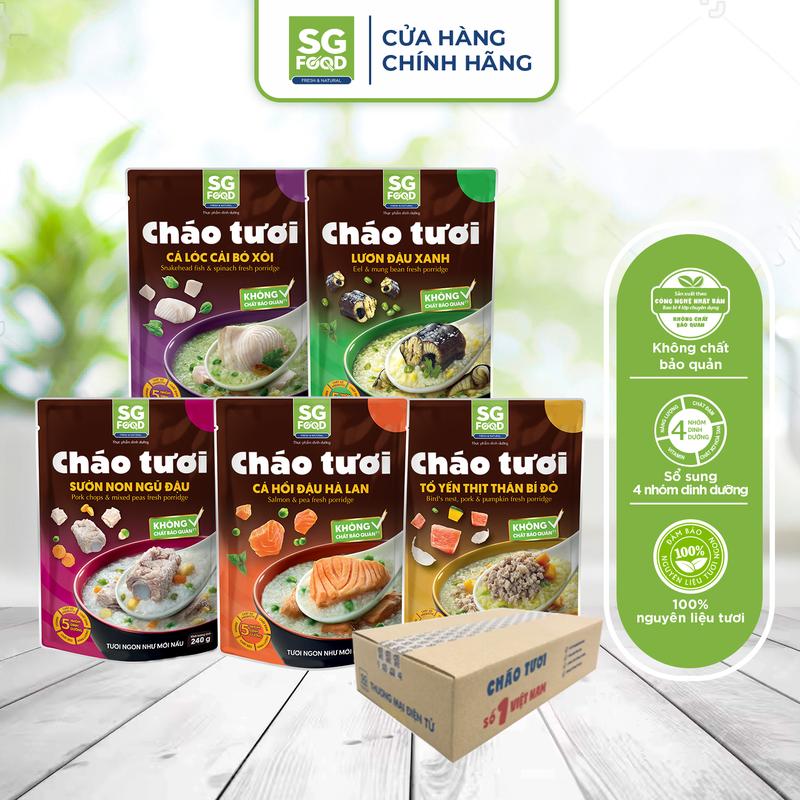 Thùng 30 Gói Cháo Tươi Sài Gòn Food Mix Vị Tổ Yến Thịt Thăn Sườn Lươn Cá Lóc Cá Hồi