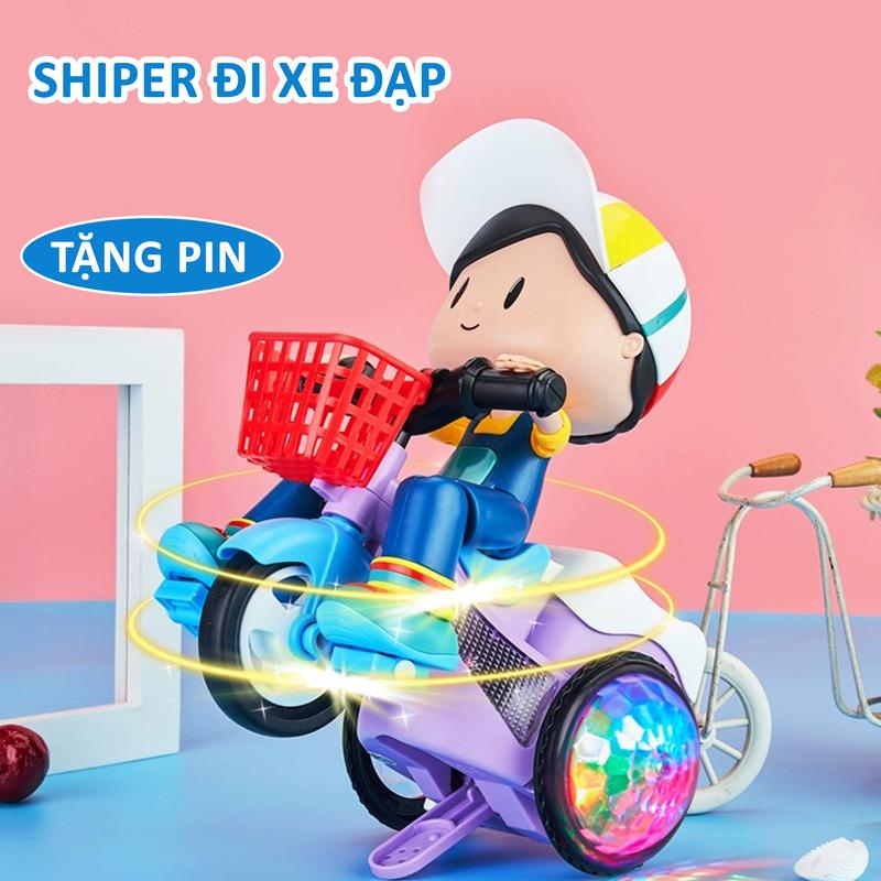 Đồ chơi cậu bé Shiper đi xe đạp, xoay 360 độ, chạy pin có đèn có nhạc vui nhộn cho bé.