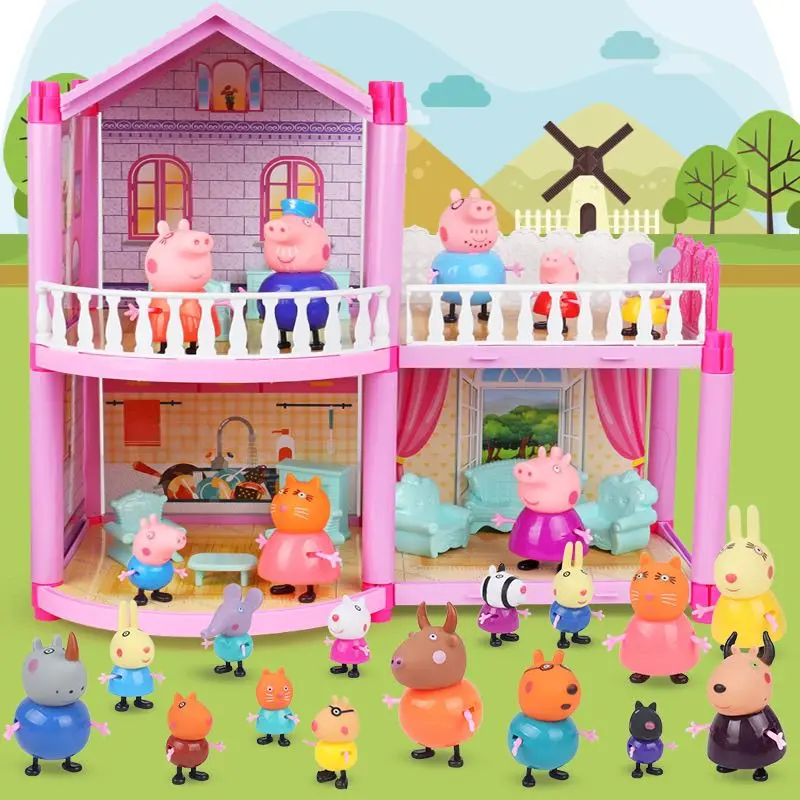 [30 Days Hot Sale 700 Pieces] Children's Pretend Play Set George Full Set Toys Family Assembly House Dolls Peppa Pig Toys