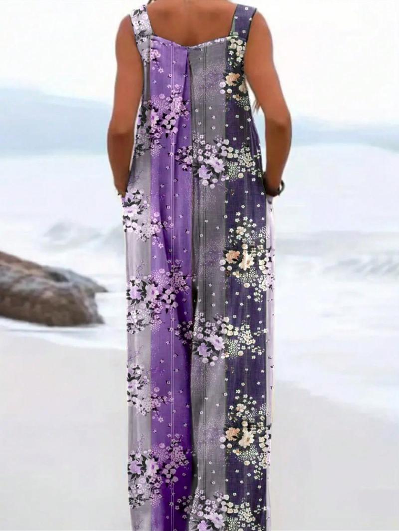 Product Introduction of Women's Floral Print Jumpsuits, Casual Sleeveless Jumpsuits for Summer, Ladies Clothes for Beach Holiday Vacation 5
